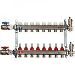 Коллекторная группа STOUT нерж. со встроен. расходомерами, в сборе, 1"х8вых. Евроконус 3/4