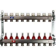 Коллекторная группа STOUT нерж. со встроен. расходомерами, в сборе, 1"х10вых. Евроконус 3/4