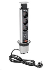 Розетка выдвижная 4-х мест. c USB серебро Luazon