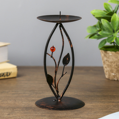 Подсвечник металл 1 свеча  "Веточка с красной ягодкой" чёрный 16.5х8.3х8.3см