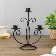 Подсвечник  метал на 3свечи "Дворцовый" чёрный 21.5х15.5х9см