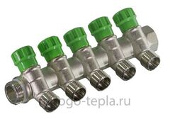 Коллектор резьбовой с вентилями 1"х5 вых 3/4" нар.