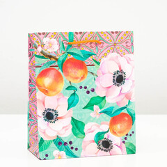 Пакет подарочный "Розовые цветы" 18х22.3х10см