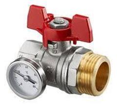 Кран с термометром в/н/р Ду25 TIM красная