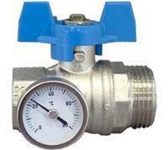 Кран с термометром в/н/р Ду25 TIM синяя