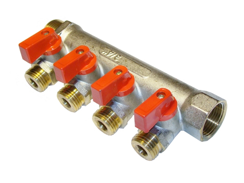 Коллектор резьбовой с кранами 3/4*3/4*1/2*4 г/ш