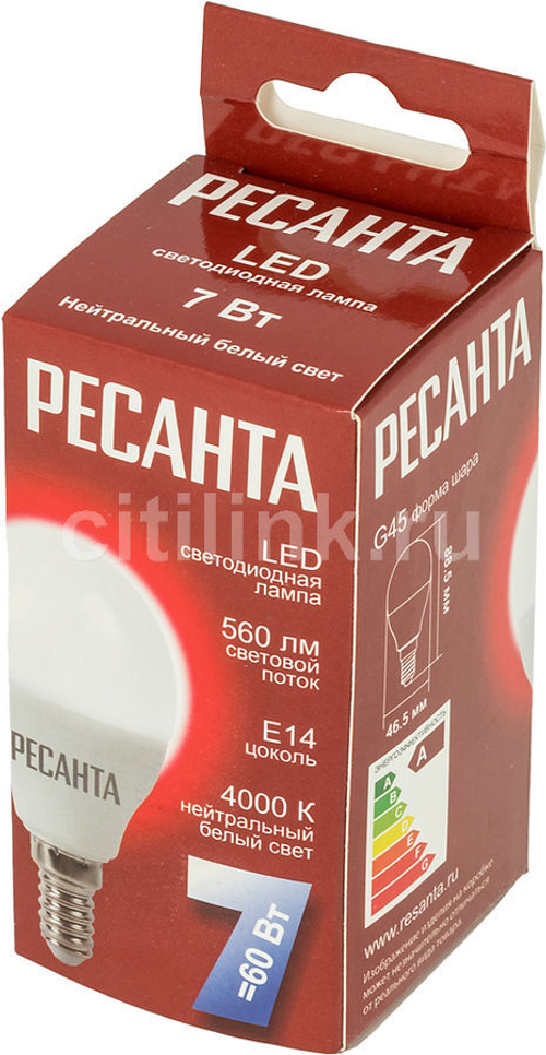 Лампа LED Ресанта LL-R-G45-7W-230-4K-E14