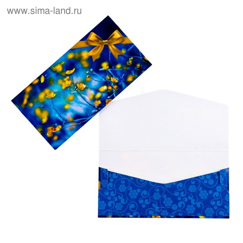 Конверт для денег "Универсальный" жёлтые цветы на синем фоне