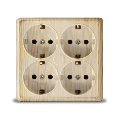 Розетка 4-ая ОУ б/з квадрат Олимп Сосна