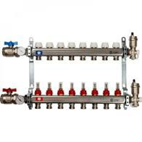 Коллекторная группа STOUT нерж. со встроен. расходомерами, в сборе, 1"х8вых. Евроконус 3/4