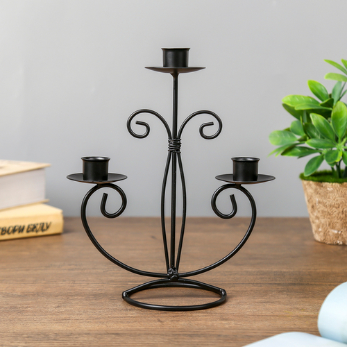 Подсвечник  метал на 3свечи "Дворцовый" чёрный 21.5х15.5х9см