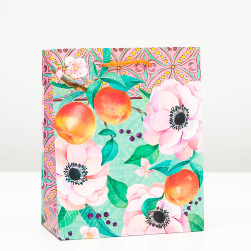 Пакет подарочный "Розовые цветы" 18х22.3х10см