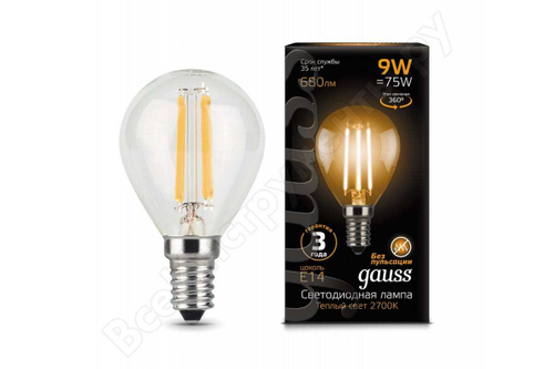 Лампа Gauss Filament Globe LED 9W E14 4100K