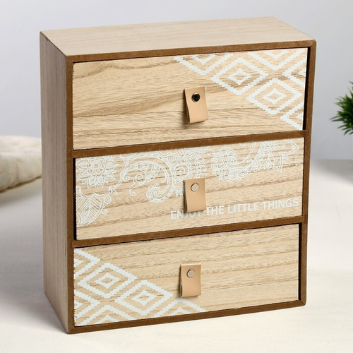 Шкатулка дерево комод 3ящика "Рисунок мехенди" 26.5х24х10см