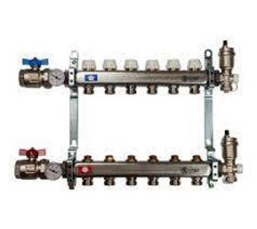 Коллекторная группа STOUT нерж. со встроен. расходомерами, в сборе, 1"х6вых. Евроконус 3/4