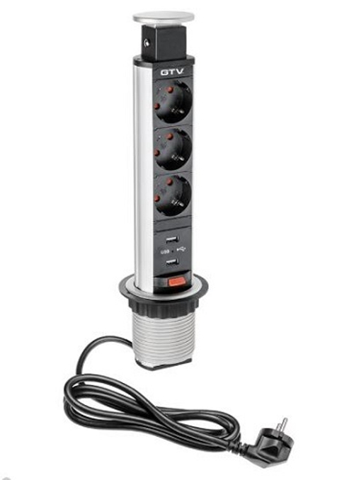 Розетка выдвижная 4-х мест. c USB серебро Luazon