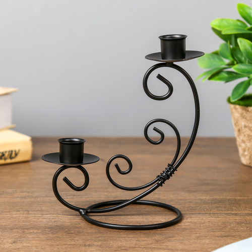 Подсвечник  метал на 2свечи "Изгиб" чёрный 16х14х9см