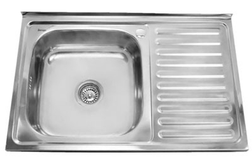 Мойка накладная 800*500  0,8мм левая с сифоном 180 глуб