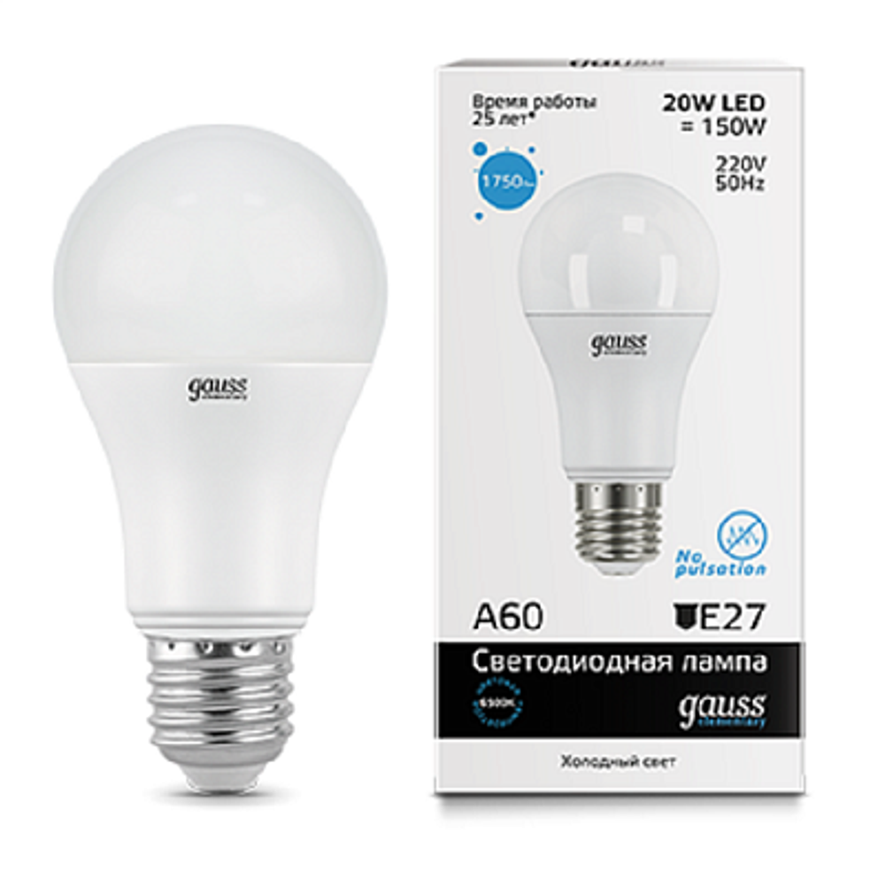Лампа Gauss LED A60 20W E27 6500K