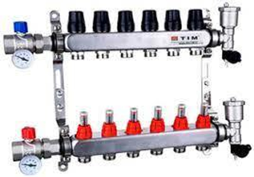 Коллекторная группа TIM/ONDO НЕРЖ. со встроен. расходомерами, в сборе, 1"х6вых. Евроконус 3/4