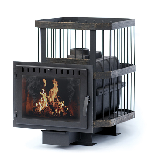 Банная печь чугунная Сибирь 18 панорамное стекло (сетка)