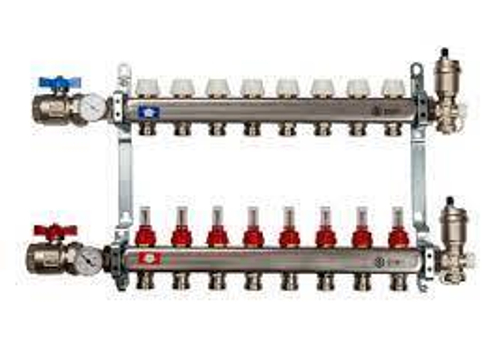 Коллекторная группа STOUT нерж. со встроен. расходомерами, в сборе, 1"х10вых. Евроконус 3/4