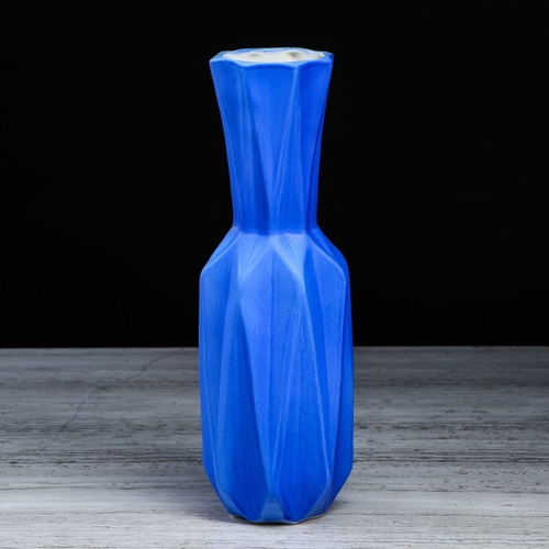 Ваза настольная "Оригами"геометрия, синяя, 27.5см