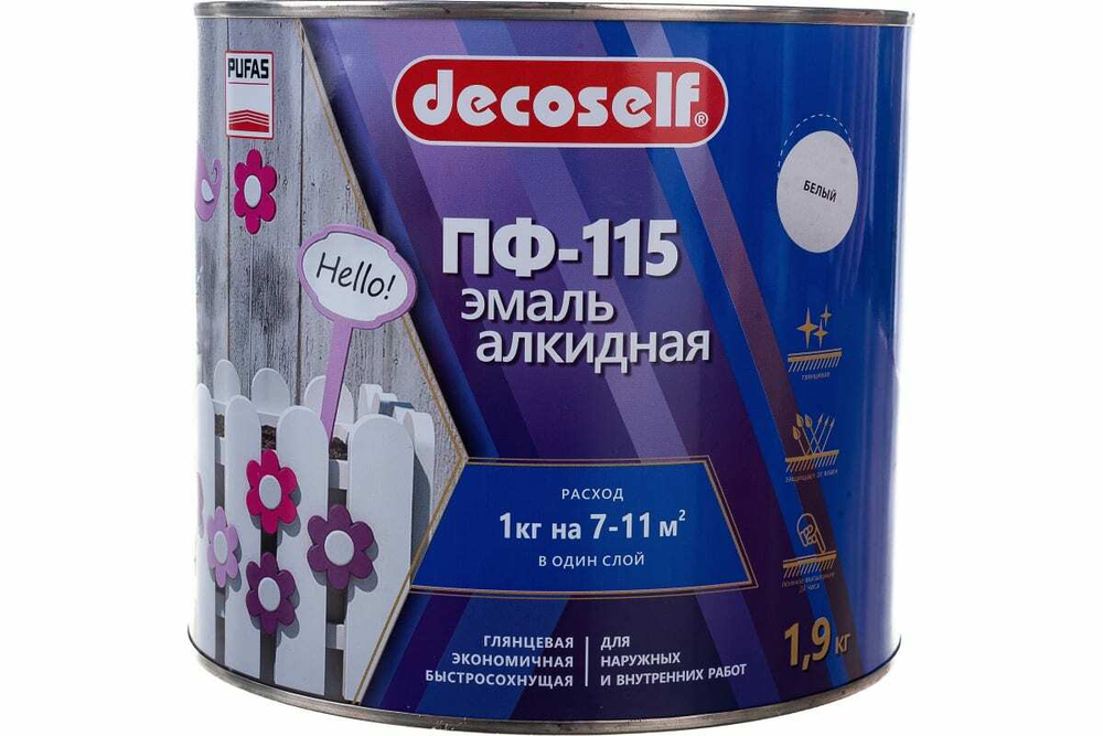 Эмаль ПФ-115 белая 0,9кг Пуфас Decoself