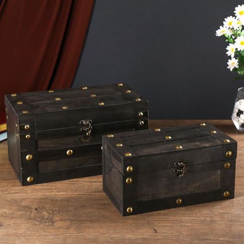 Шкатулка дерево ящик "Средневековье" набор 2 шт 16,5х30х16,5 13х25х14 см